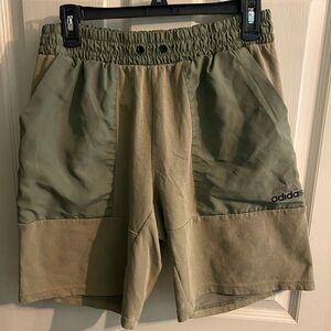 Adidas Athletic Green and Tan Shorts with Elastic Waistband